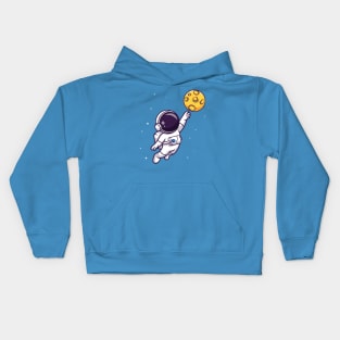 Cute Astronaut Catching Moon Cartoon Kids Hoodie